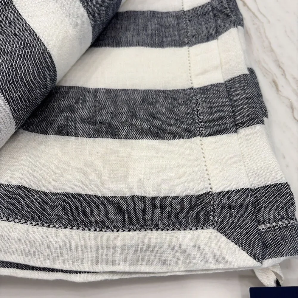 NWT Frescobol Carioca 100% Linen Beach Towel Midnight Blue Striped- Netjets EXC!